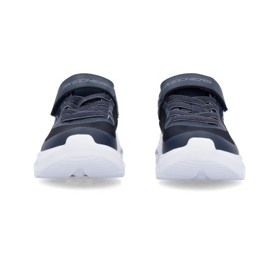 Sapatilhas Skechers azuis com sola branca e fecho em velcro.
