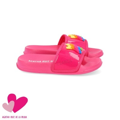 Chinelos cor-de-rosa com decoração colorida e logo AGATHA RUIZ DE LA PRADA