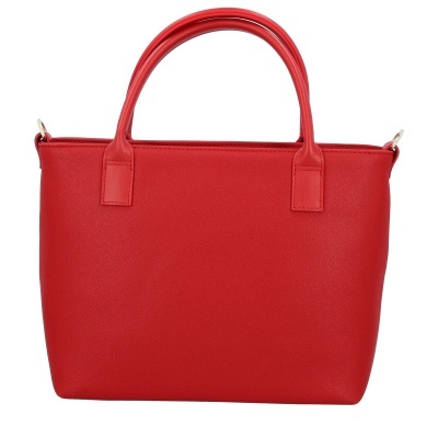 Mala de mão vermelha com duas alças e argolas metálicas