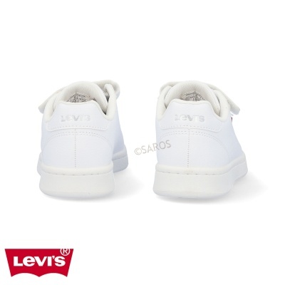 Ténis brancos Levi's vista traseira sobre fundo branco