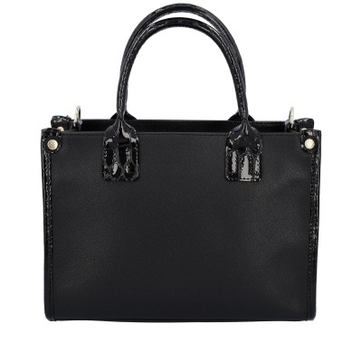 Mala de senhora preta com detalhes em verniz preto e fechos metálicos