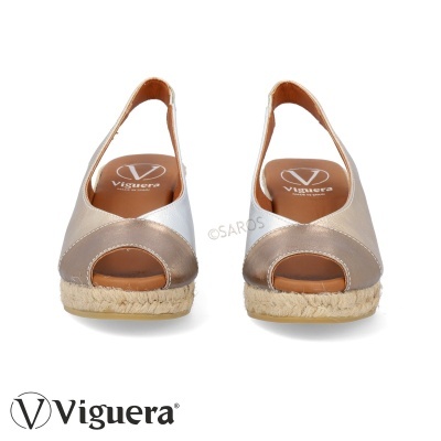 Sandálias Viguera bege e marfim com salto em corda e design aberto frontal