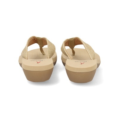 Sandálias de dedo femininas bege com tira texturizada e sola com salto baixo