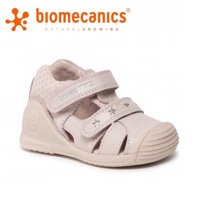 Sandália infantil beige Biomecanics com velcro e sola antiderrapante