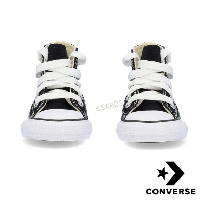 Sapatilhas Converse All Star pretas de cano alto com cordões brancos