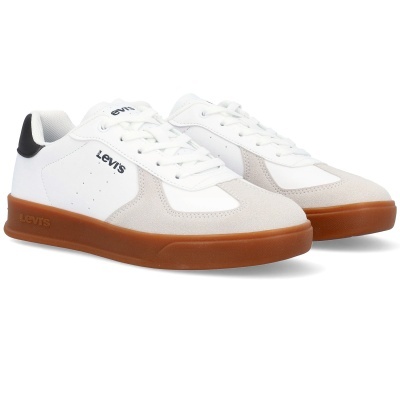 Ténis Levi's brancos com sola castanha e detalhes cinza