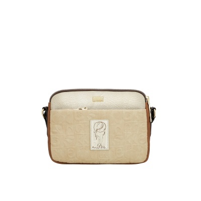 Mala pequena tiracolo Anekke em bege e castanho com padrão em relevo.