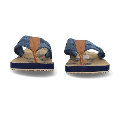 Chinelos de dedo em denim azul com sola bege e azul