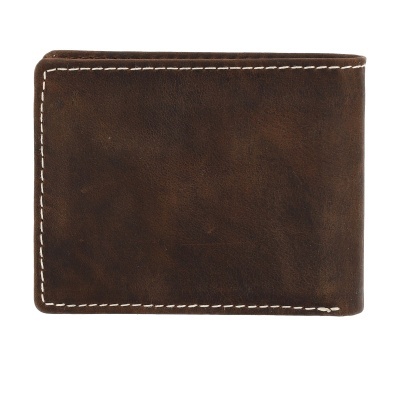 Carteira masculina de couro castanho escuro com costura branca