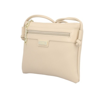 Bolsa de mão pequena bege com fecho e placa metálica Cachilino
