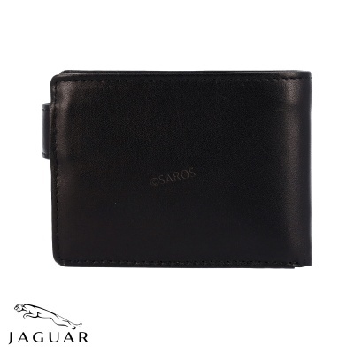 Carteira preta em couro com relevo OSAROL e logo Jaguar