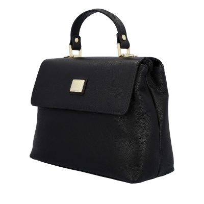 Mala de mão preta em pele sintética com textura granulada