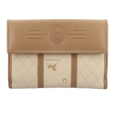 Carteira bege e castanha Cavalinho em couro e tecido