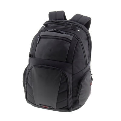 Mochila preta com múltiplos bolsos e alças acolchoadas