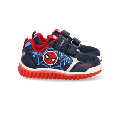 Ténis infantis Geox com padrão Homem-Aranha em azul, vermelho e branco