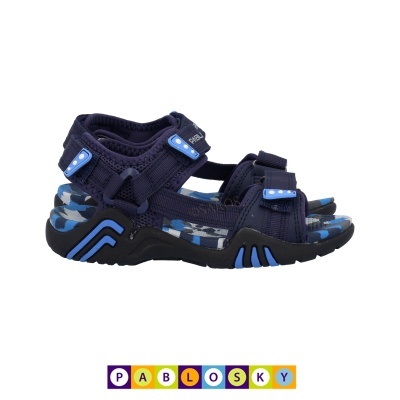 Sandálias de criança azuis e pretas Pablosky com sola antiderrapante e velcros ajustáveis