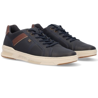 sapatilhas masculinas azuis com detalhes castanhos e sola branca