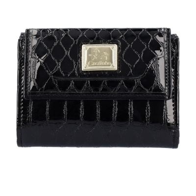 Carteira preta com textura e placa dourada Zephirine