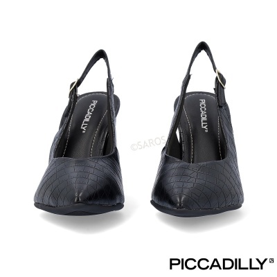 Sapatos de salto pretos textura crocodilo marca PICCADILLY