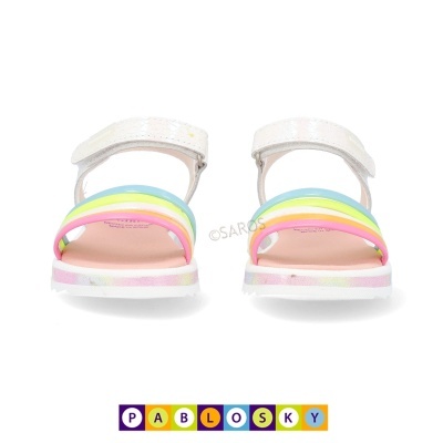 Sandálias coloridas de criança com tiras ajustáveis e sola branca rosa