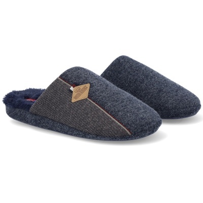 Chinelos masculinos azul-escuro e cinzento com interior felpudo
