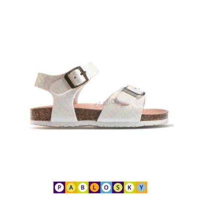 Sandália branca com estampado subtil e sola em cortiça