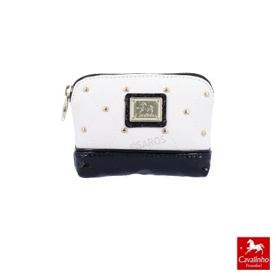 Carteira pequena Cavalinho Penafiel branca e preta com detalhes metálicos