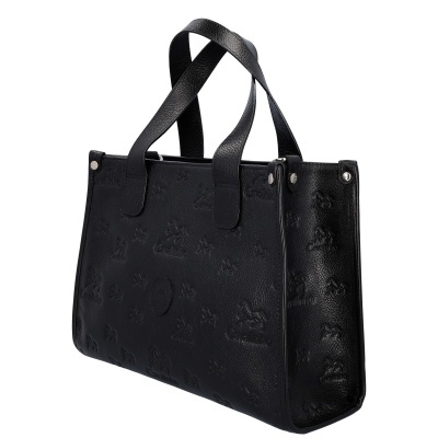 Mala preta com alças em couro e estampado em relevo do logótipo Cavallino