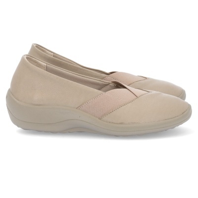 sapatos femininos beiges tipo sapatilha com faixa elástica