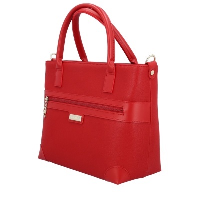 Bolsa de mão vermelha com alças e fecho na frente