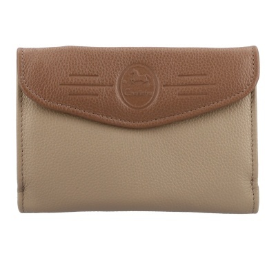 Carteira em pele bege e castanha com logotipo Cavalinho
