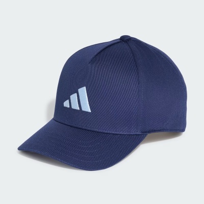 Boné azul escuro com logo branco bordado e pala curva