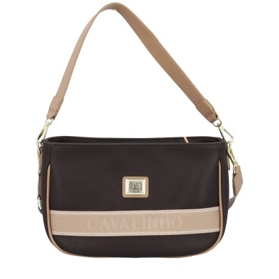 Mala de ombro castanha com alça bege e detalhes Cavalinho