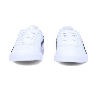 Par de sapatilhas brancas com detalhes pretos vista frontal