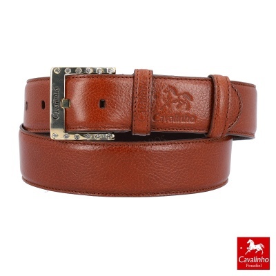 Cinto castanho de couro Cavalinho com fivela metálica decorada