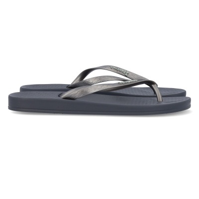 Chinelos cinza escuro tipo flip-flop com texto Havaianas na tira