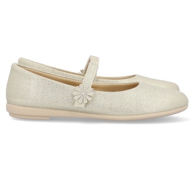 Sapatilhas bege com tiras e flor decorativa