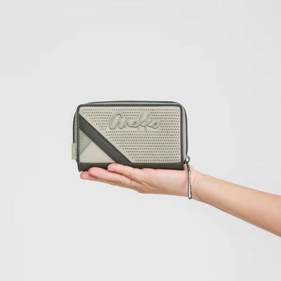 Carteira cinzenta Anekke com fecho e textura perfurada