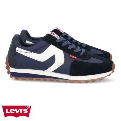 Sapatilhas Levi's azul escuro com detalhes brancos e pretos e sola castanha