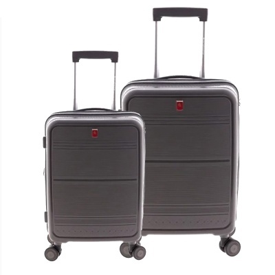 Conjunto de duas malas rígidas cinzentas com puxadores extensíveis e rodas