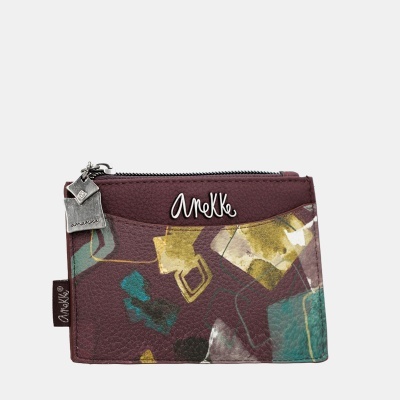 Carteira pequena em pele sintética com padrão abstrato e fecho de zíper