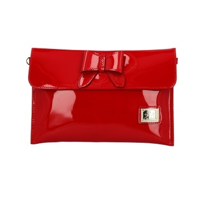 Carteira vermelha verniz com laço e placa metálica