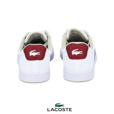 Ténis Lacoste brancos com detalhe vermelho e logo crocodilo