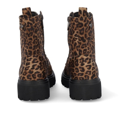 Botas coturno com padrão animal print castanho e preto vistas de trás
