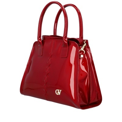 Mala de mão vermelha brilhante com alças e logótipo CV