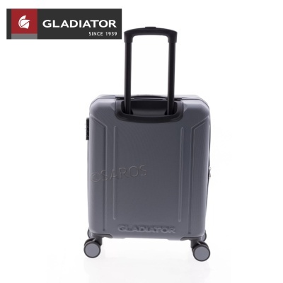 Mala de viagem rígida cinza com rodas e cabo extensível