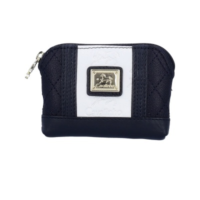 Bolsa pequena azul escuro e branco com placa dourada Cavalinho