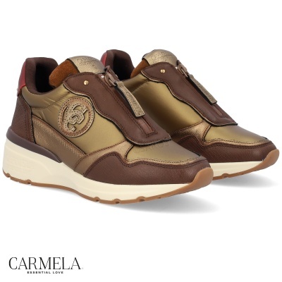 Sapatilhas castanhas e douradas da CARME LA com sola branca