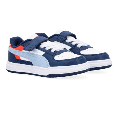 Ténis infantis azul escuro, branco e azul claro com velcro e atacadores