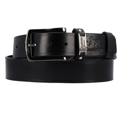 Cinto preto de couro com fivela e etiqueta Cavalinho